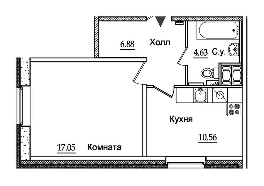 Однокомнатная квартира в : площадь 38.5 м2 , этаж: 1 – купить в Санкт-Петербурге